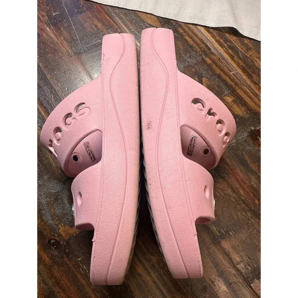 Crocs Classic Platform Sandal Pink Double Strap Rhinestone Slides Womens 8